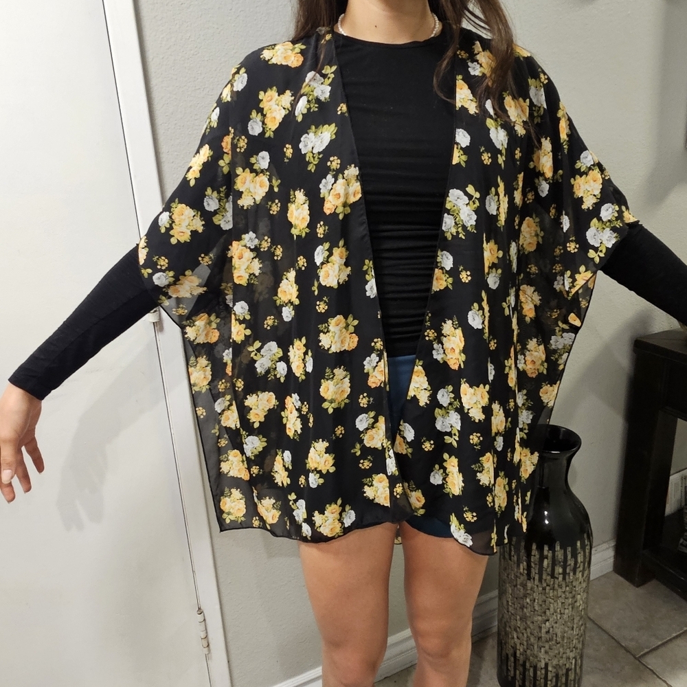 Floral Black Kimono Cardigan